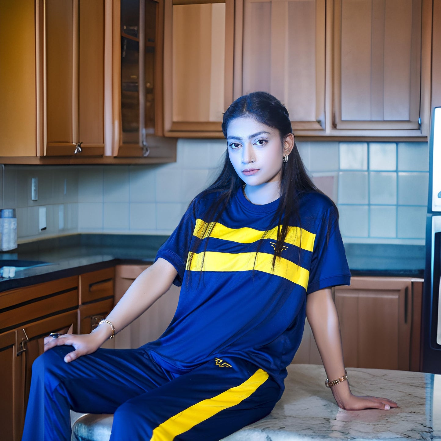 Navy & Yellow Athletic Regular Sportswear Tracksuit PSW-9166