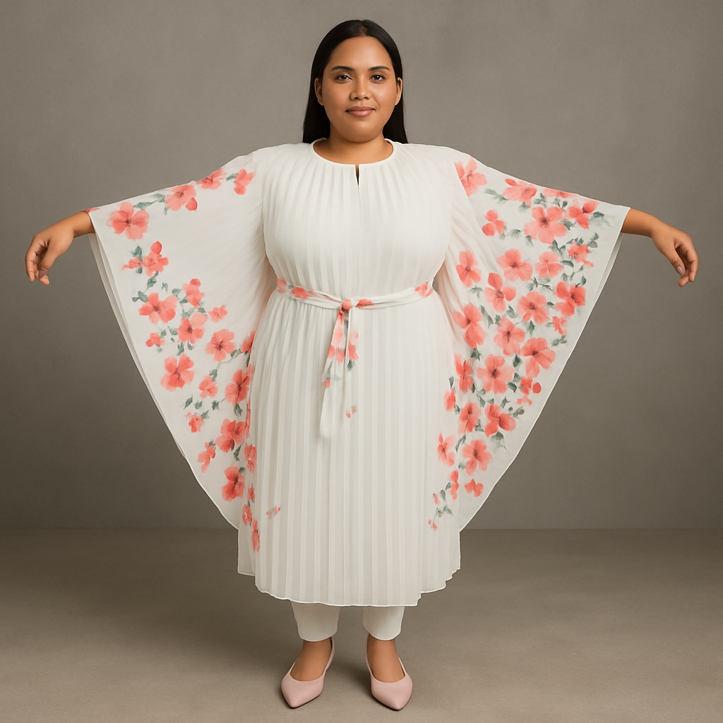 Blossom White Floral Plus Size Kaftan-PSW-9416