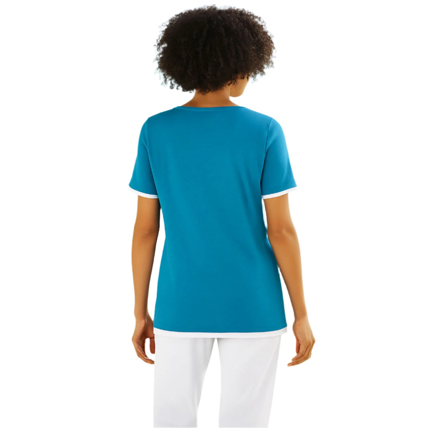 Aqua Faux Layered Henley Tee for Women – Short Sleeves Casual Top
