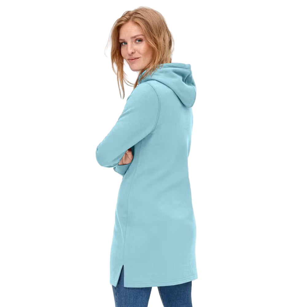 Flat-lay of Aqua Sky Hooded Tunic Sweatshirt on neutral background