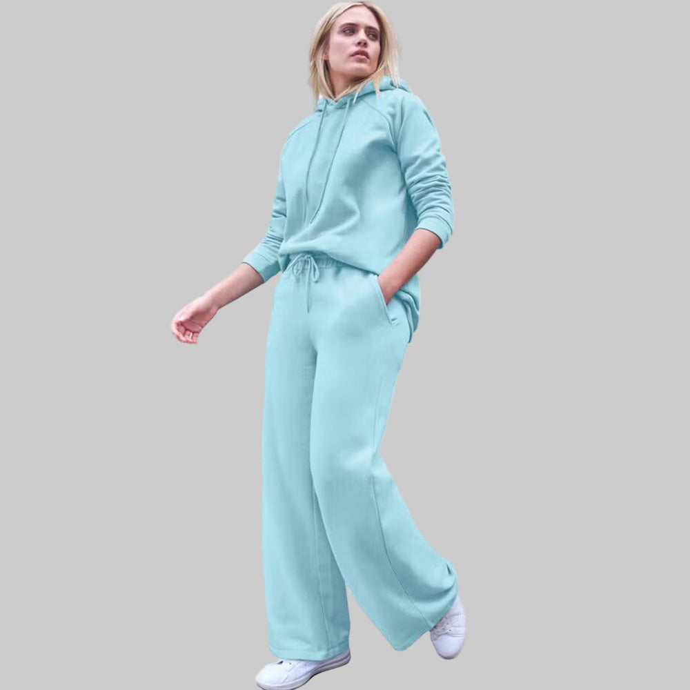 Plus-size Aqua Sky wide leg fleece sweatpants with drawstring waist and side pockets, displayed flat on a white background.