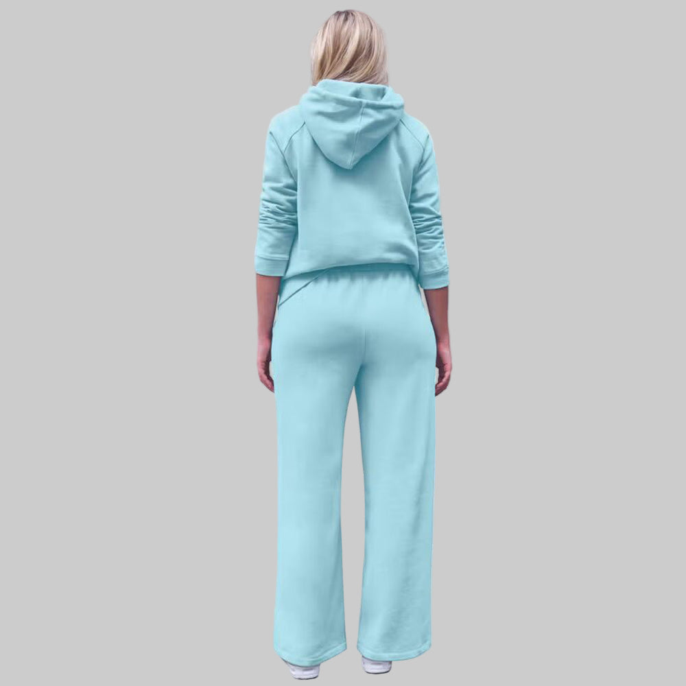 Plus-size Aqua Sky wide leg fleece sweatpants with drawstring waist and side pockets, displayed flat on a white background.