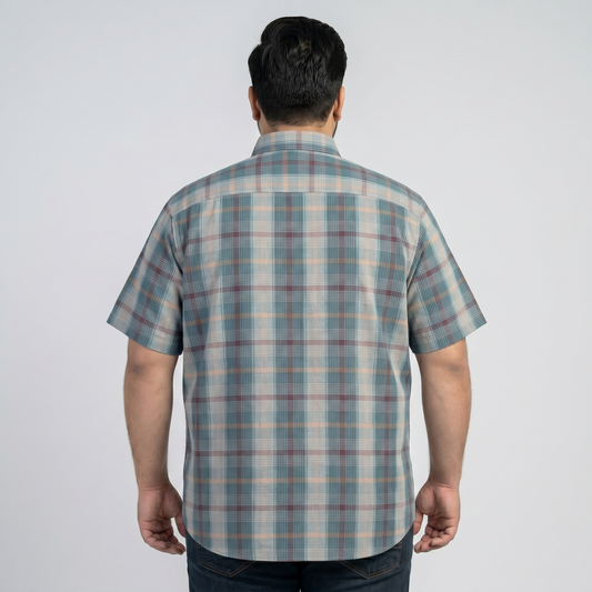 Aqua Berry Plaid Half Sleeve Casual Shirt PSM-11160
