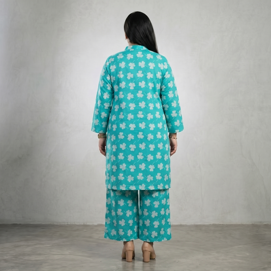 Aqua Bloom Printed Lawn Co-ord Set PSW-11156