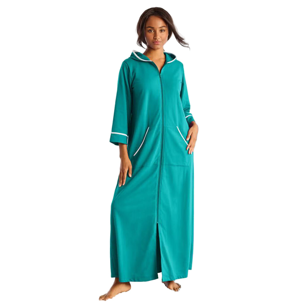 Flat-lay of Aquamarine Long French Terry Robe on neutral background