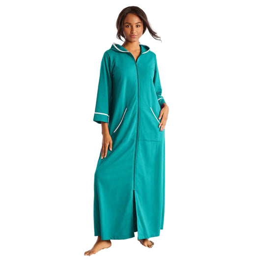 Flat-lay of Aquamarine Long French Terry Robe on neutral background