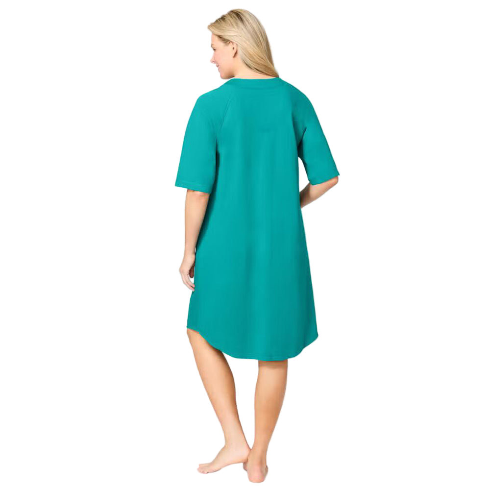 Flat-lay of Aquamarine Short French Terry Robe on neutral background