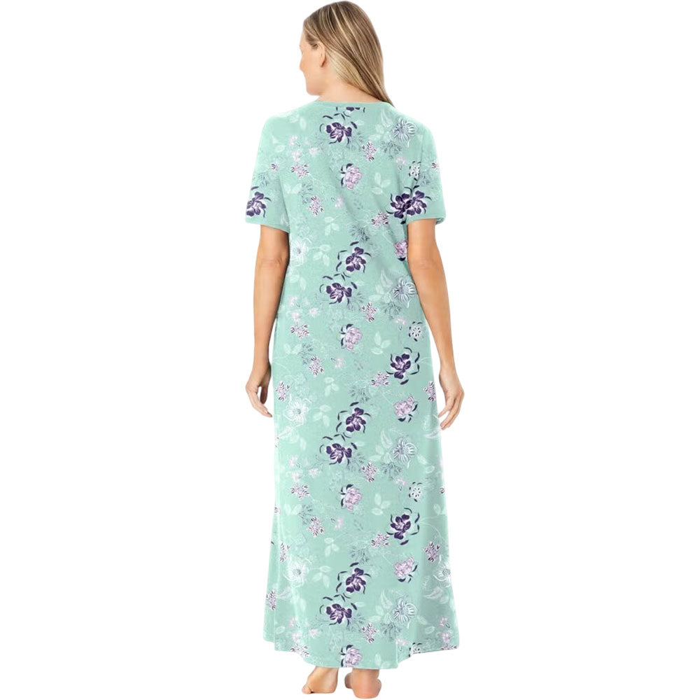 Plus size Aquatic Green Bouquet Long T-Shirt Lounger with floral print