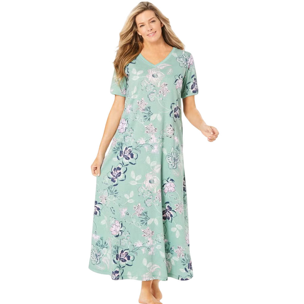 Plus size Aquatic Green Bouquet Long T-Shirt Lounger with floral print