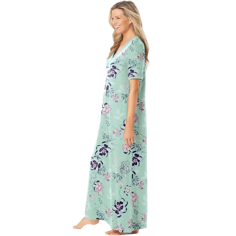 Plus size Aquatic Green Bouquet Long T-Shirt Lounger with floral print