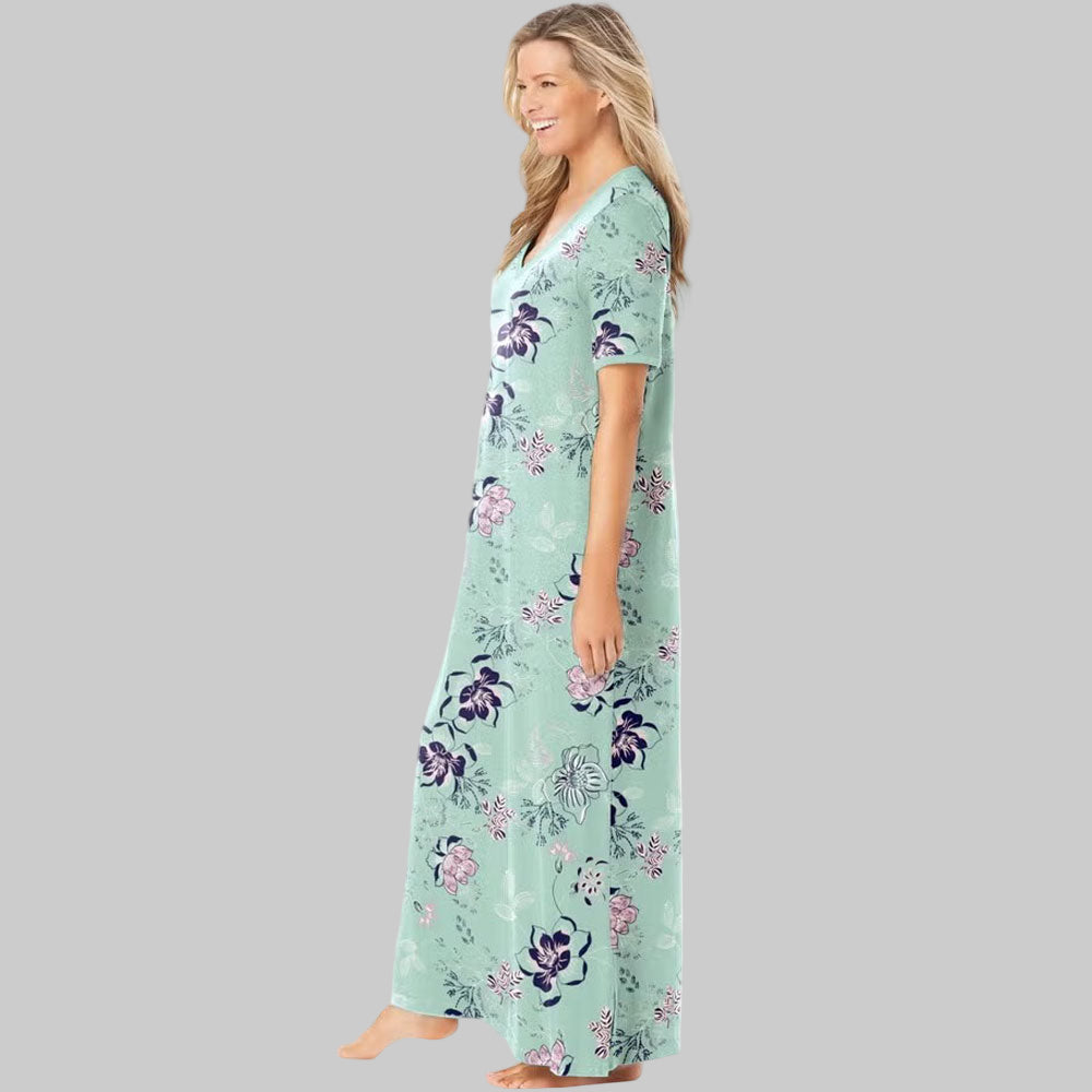 Plus size Aquatic Green Bouquet Long T-Shirt Lounger with floral print