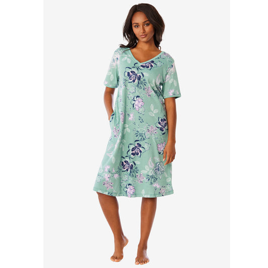 Aquatic Green Short T-Shirt Lounger with floral print – Plus size comfort wear