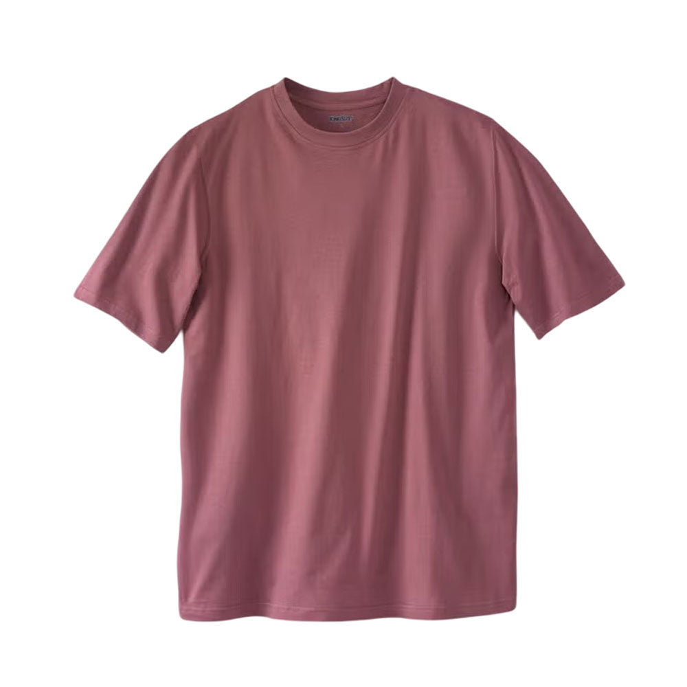 Plus-size Shrink-Less™ crewneck t-shirt with a relaxed fit, taped neck seams, and durable cotton fabric that won’t shrink in the dryer.