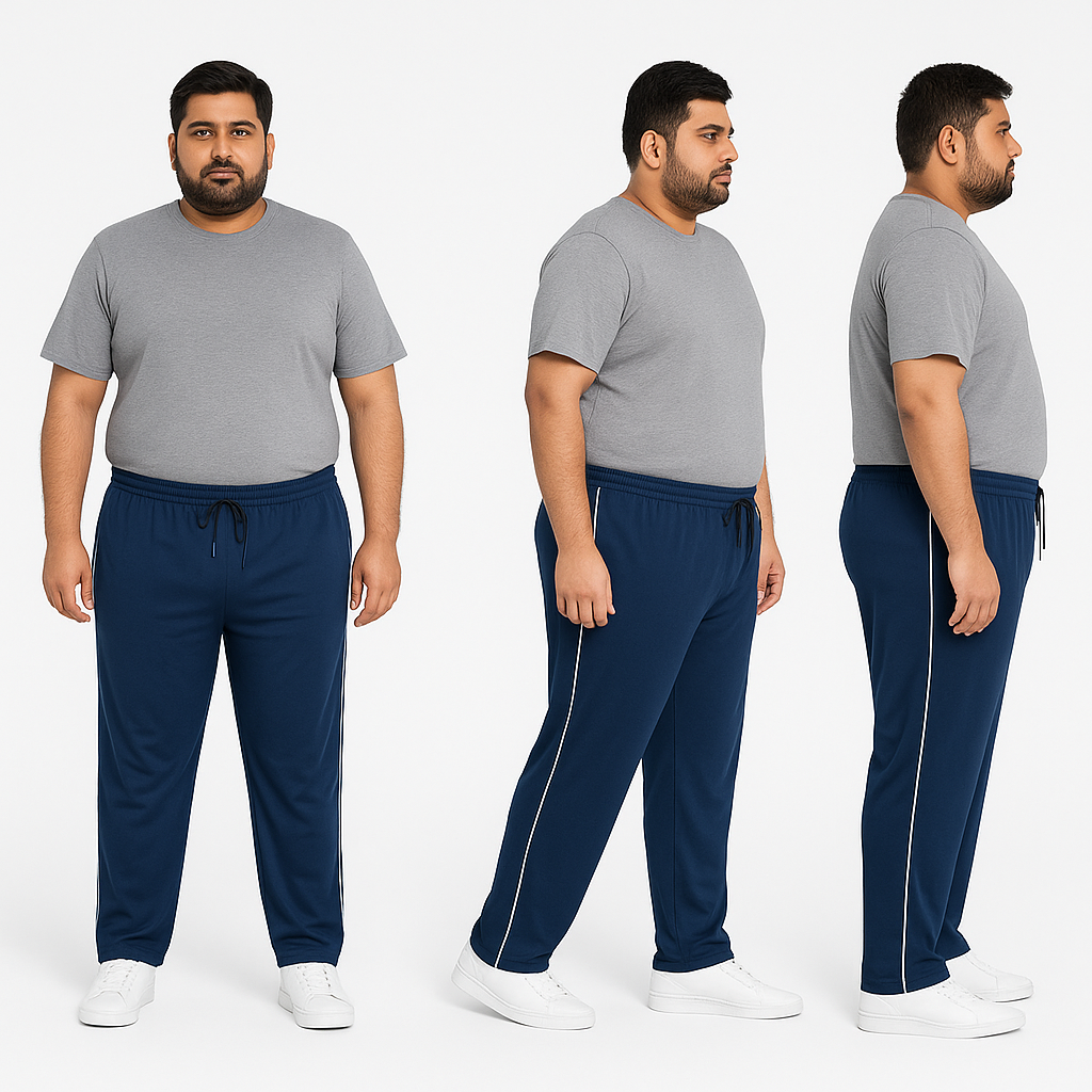 Navy blue plus size track pants with white piping for men – 2XL to 6X