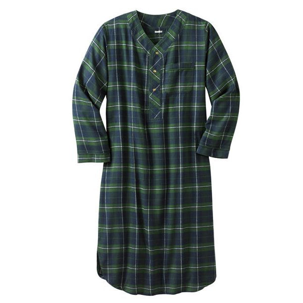 Flat-lay of Balsam Plaid Flannel Nightshirt on neutral background