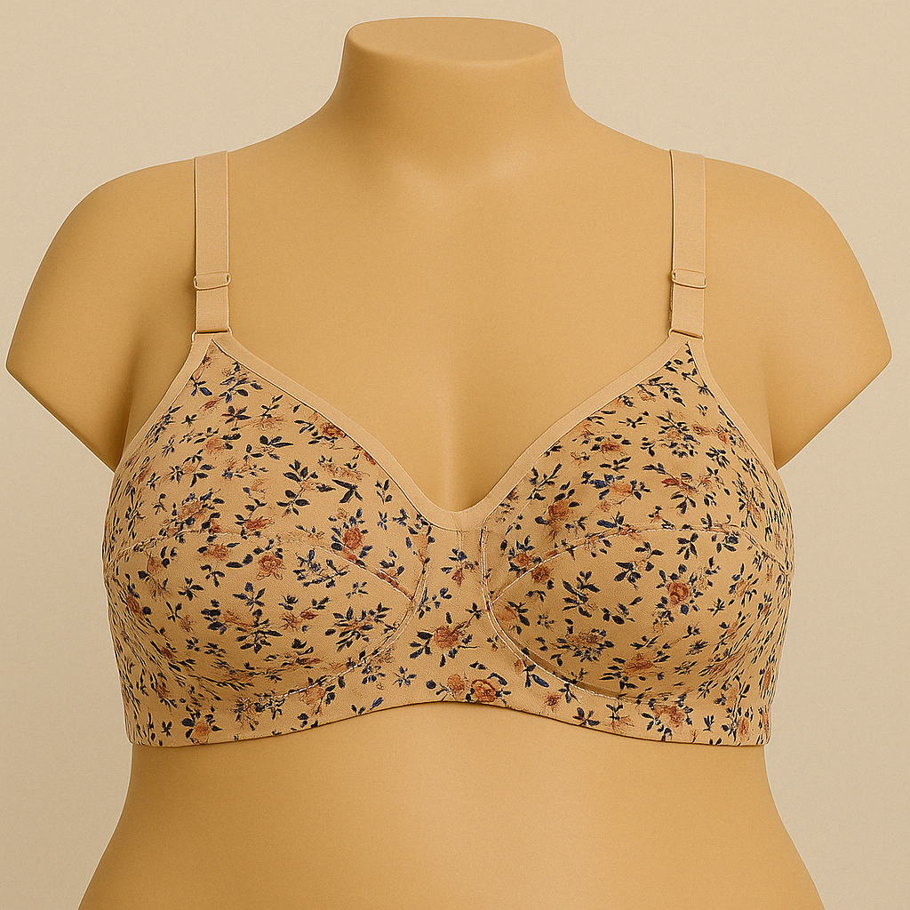 Beige Floral Print Premium Plus Size Bra – Comfort Fit PSW-9392