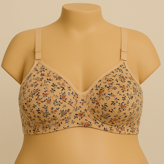 Beige Floral Print Premium Plus Size Bra – Comfort Fit PSW-9392