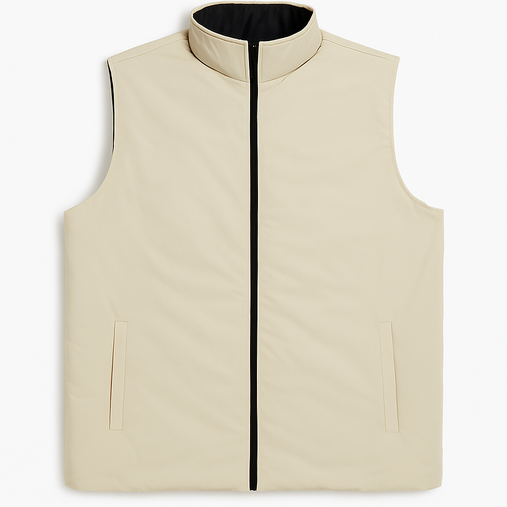 Beige Plus-Size Sleeveless Puffer Jacket PSM-9997