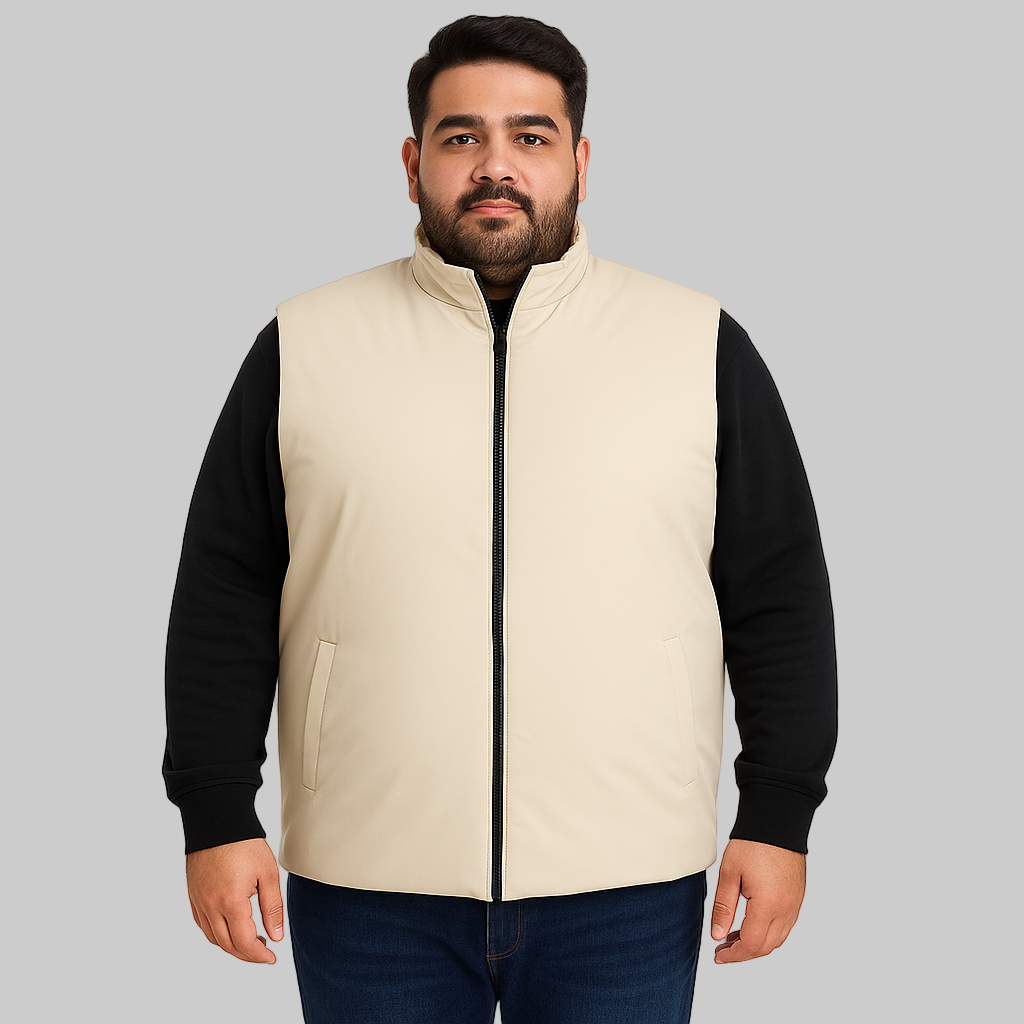 Beige Plus-Size Sleeveless Puffer Jacket PSM-9997