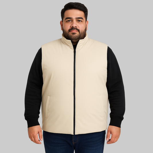 Beige Plus-Size Sleeveless Puffer Jacket PSM-9997
