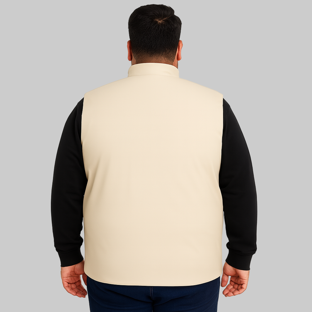 Beige Plus-Size Sleeveless Puffer Jacket PSM-9997