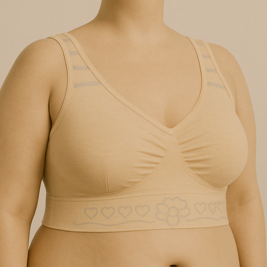 Beige Seamless Plus Size Bra with Heart Motif Band PSW-9398