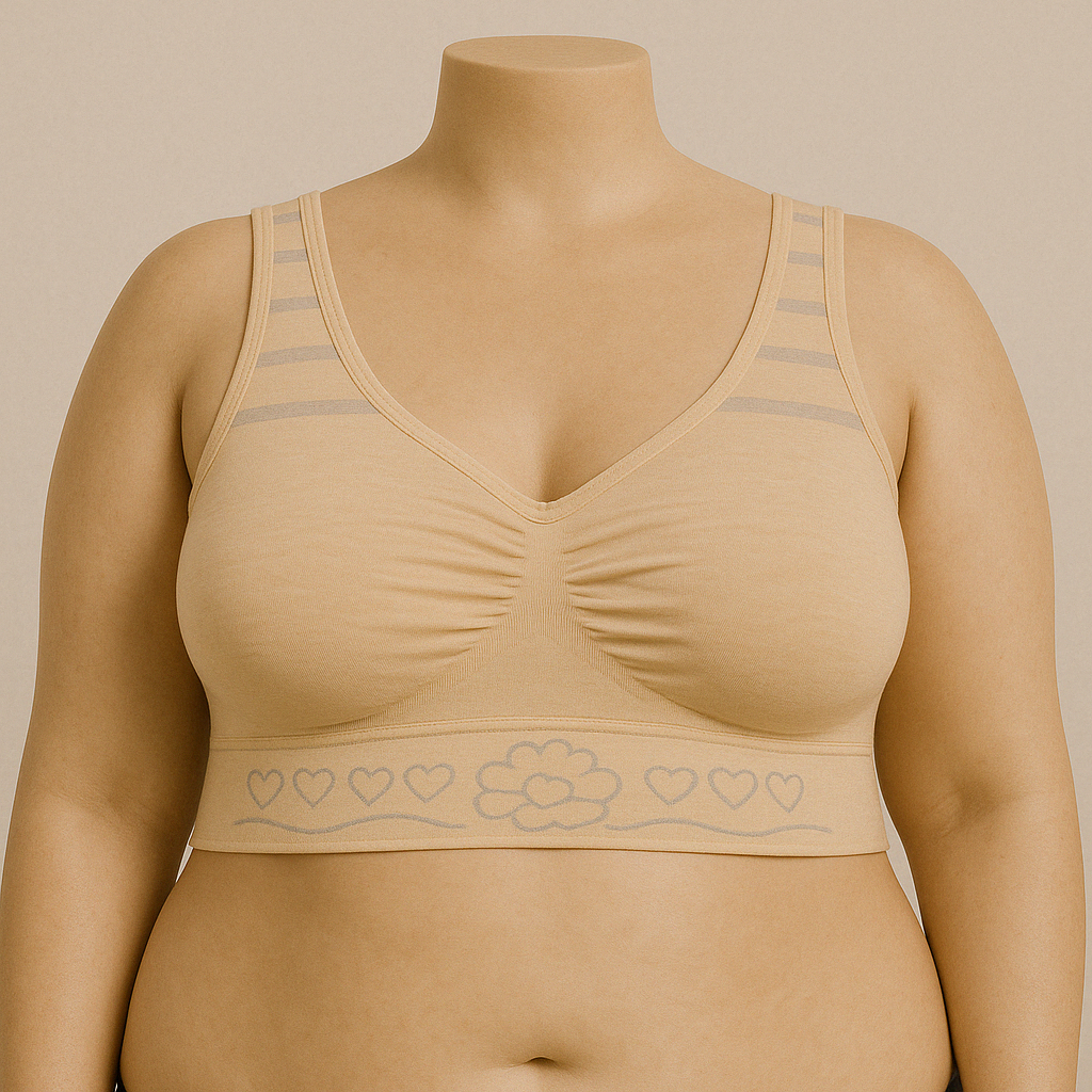 Beige Seamless Plus Size Bra with Heart Motif Band PSW-9398
