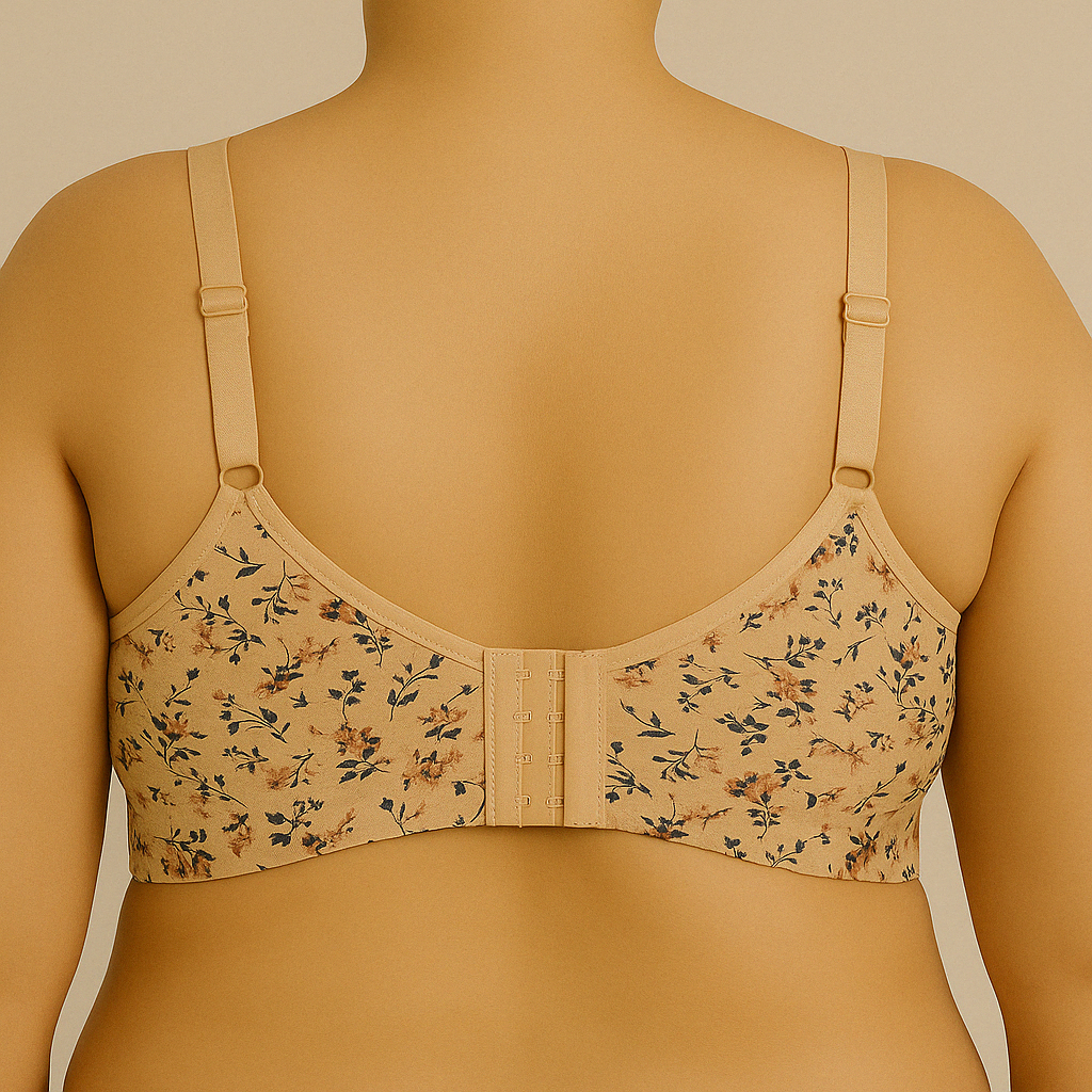 Beige Floral Print Premium Plus Size Bra – Comfort Fit PSW-9392