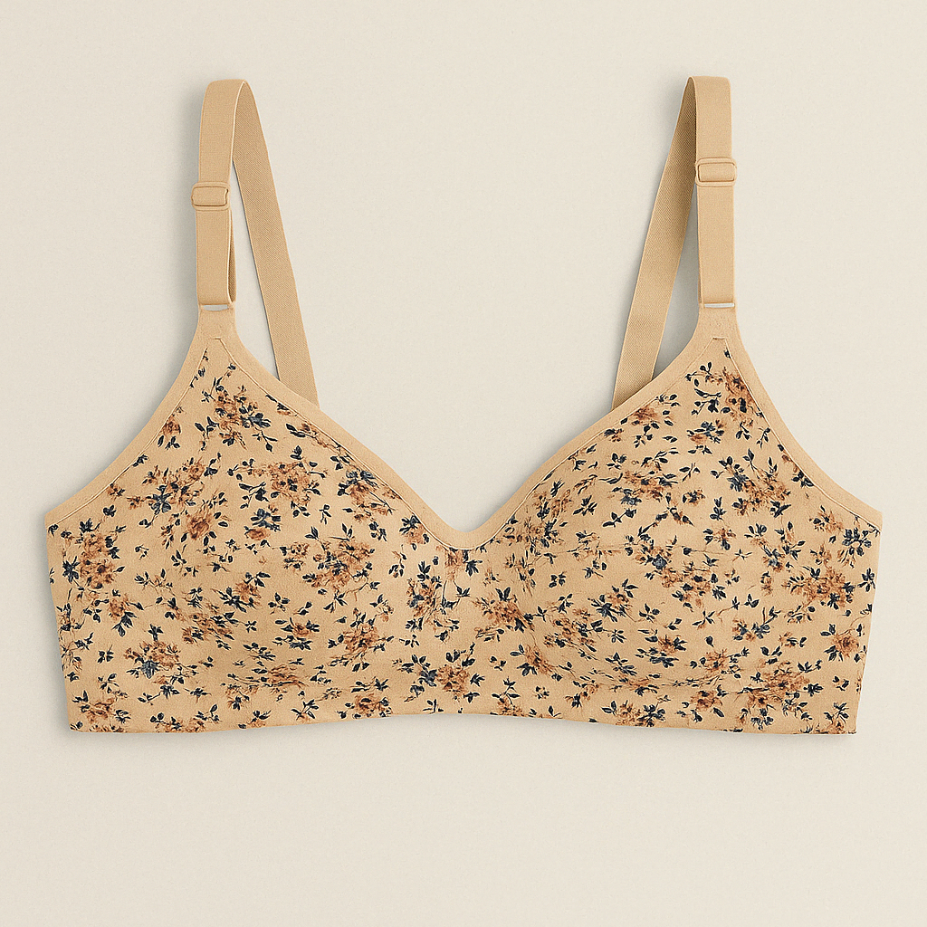 Beige Floral Print Premium Plus Size Bra – Comfort Fit PSW-9392
