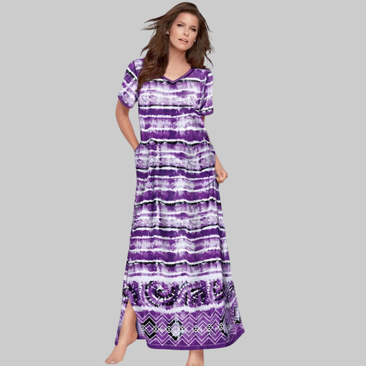 Berry tie-dye striped long t-shirt lounger with relaxed plus-size fit