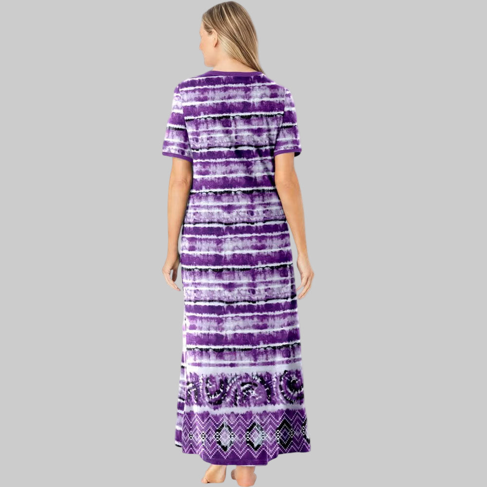 Berry tie-dye striped long t-shirt lounger with relaxed plus-size fit