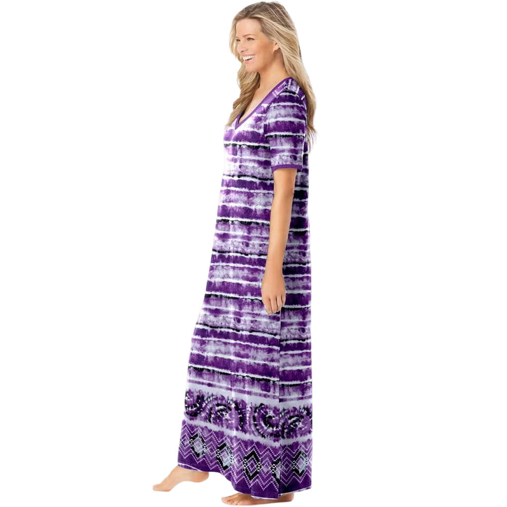 Berry tie-dye striped long t-shirt lounger with relaxed plus-size fit