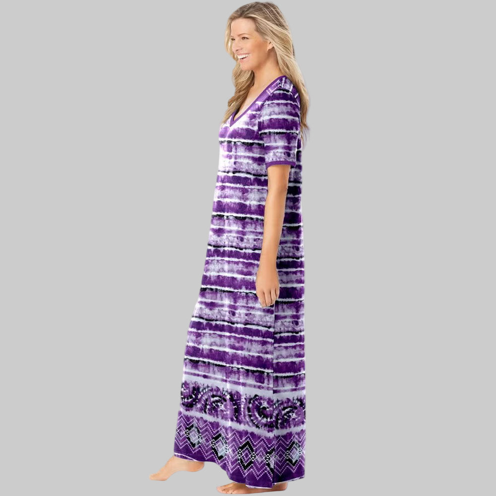 Berry tie-dye striped long t-shirt lounger with relaxed plus-size fit