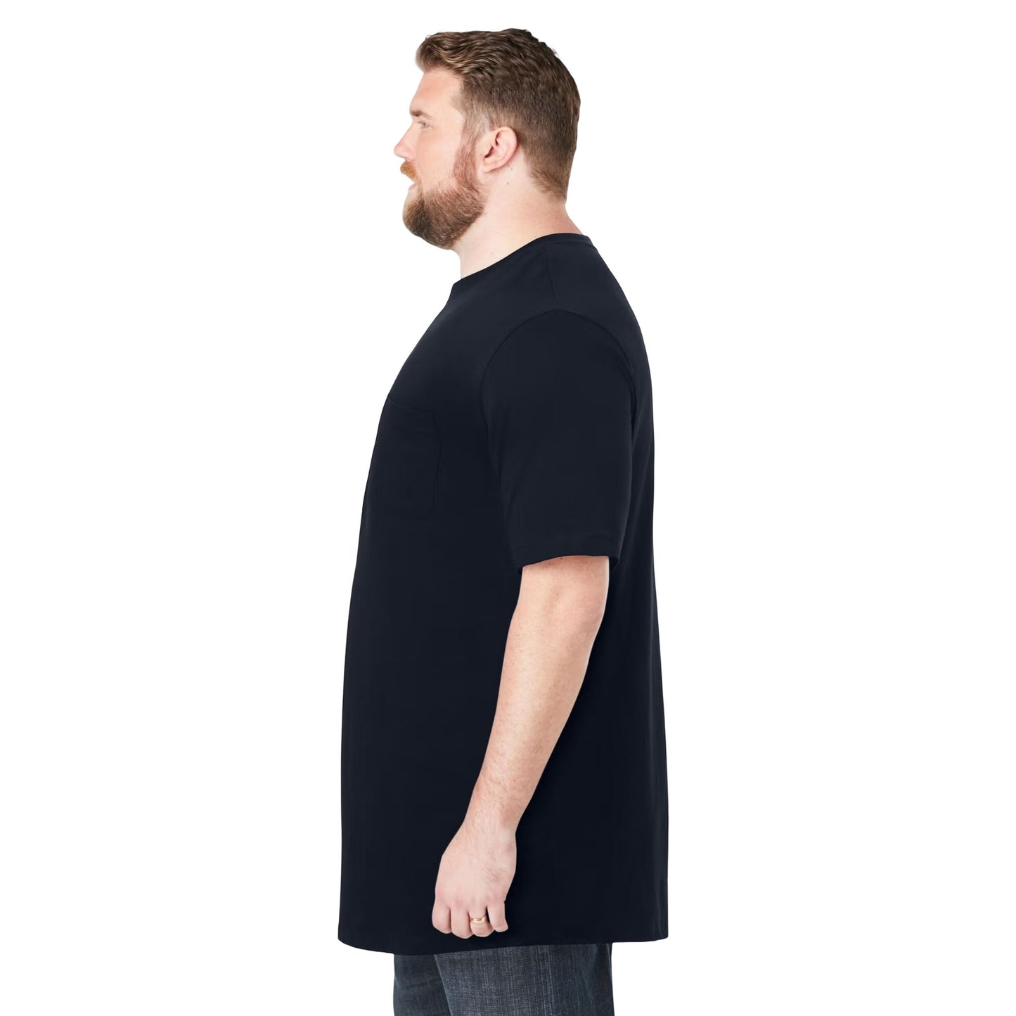 Plus-size Shrink-Less™ crewneck T-shirt with a relaxed fit, durable taped seams, and shrink-resistant fabric for lasting comfort