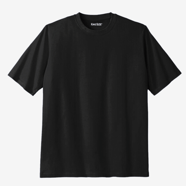 Plus-size Shrink-Less™ crewneck T-shirt with a relaxed fit, durable taped seams, and shrink-resistant fabric for lasting comfort