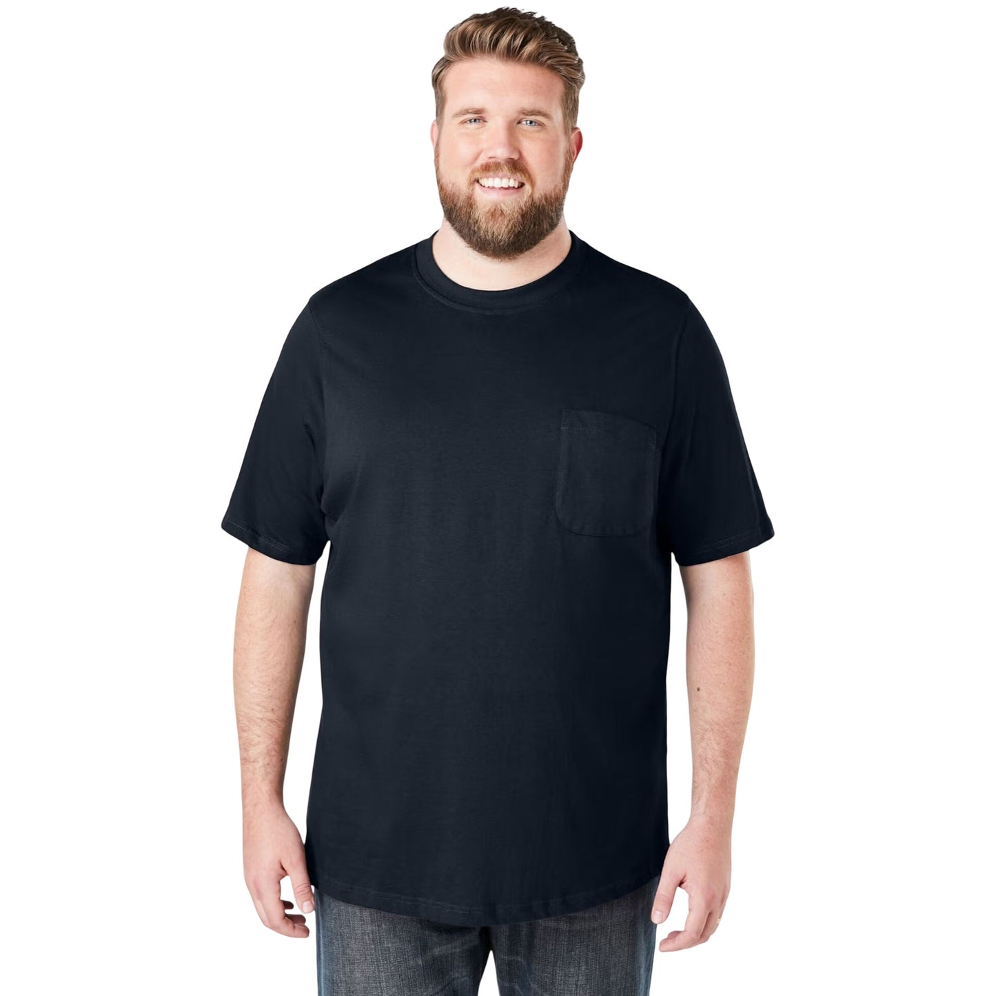 Black Pocket Crewneck T-Shirt for big & tall men made with Shrink-Less™ cotton fabric