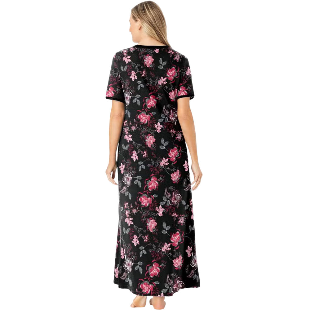 Black long T-shirt lounger with colorful bouquet floral print and soft breathable fabric