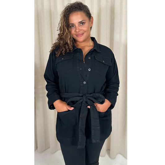 Black Denim Without Belt Long Sleeve B Grade Jacket PSW-8869B
