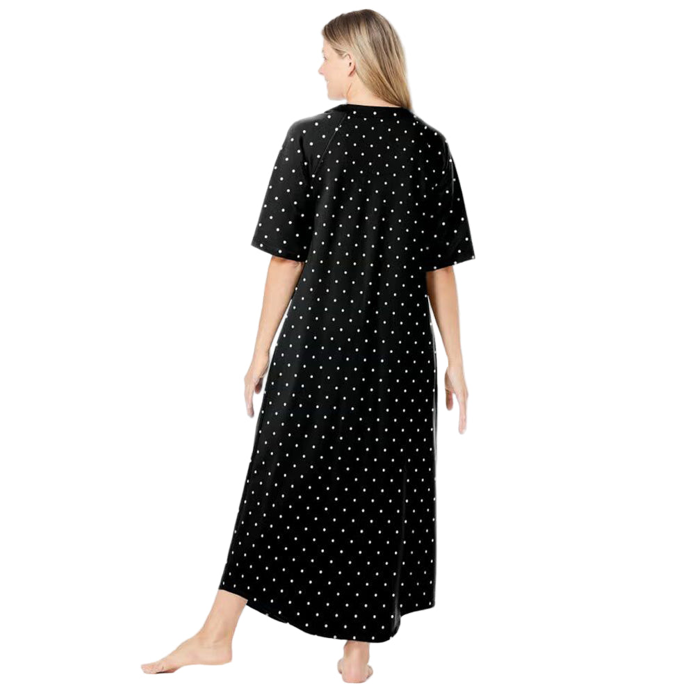 Flat-lay of Black Dot Long French Terry Robe on neutral background