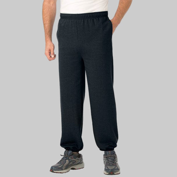 Black fleece closed-bottom trouser with elastic cuffs and drawstring waist displayed on a clean studio background.