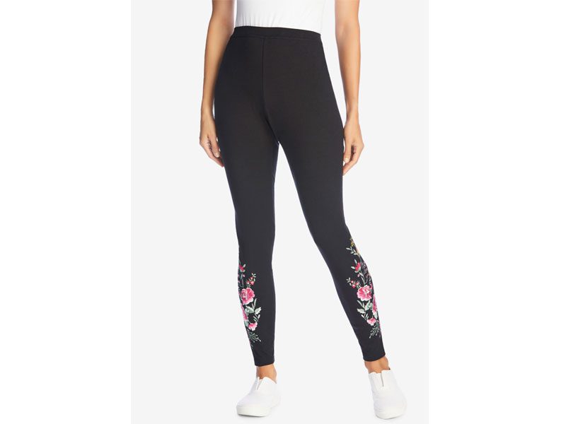 Black Floral Stretch Cotton Embroidered Legging PSW-7488