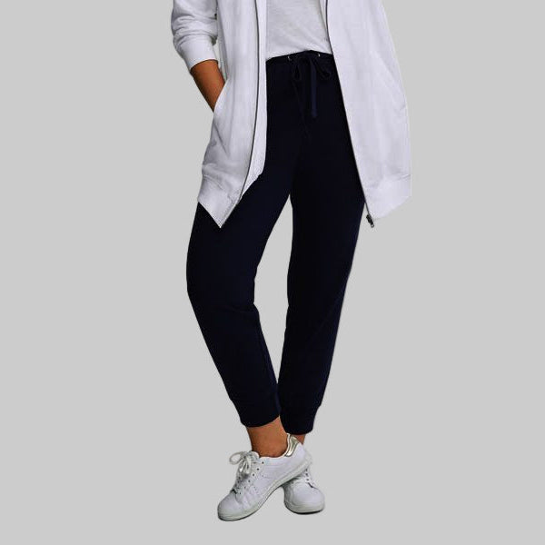 Black French Terry Joggers with elastic waistband, drawstring, and ribbed cuffs — ankle-length plus size joggers for casual comfort.