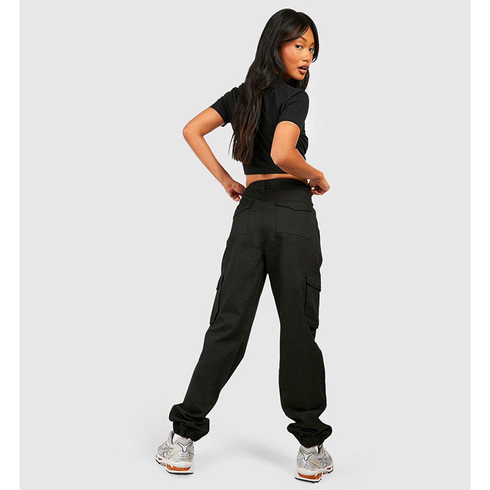 Black High Waisted Twill Cargo Joggers PSW-8194