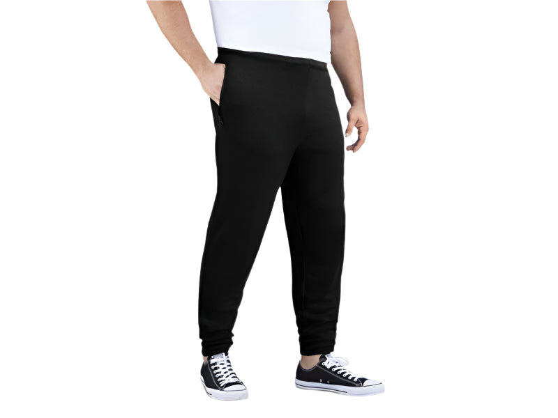 Black jersey big size jogger pants with zip pockets and elastic waistband
