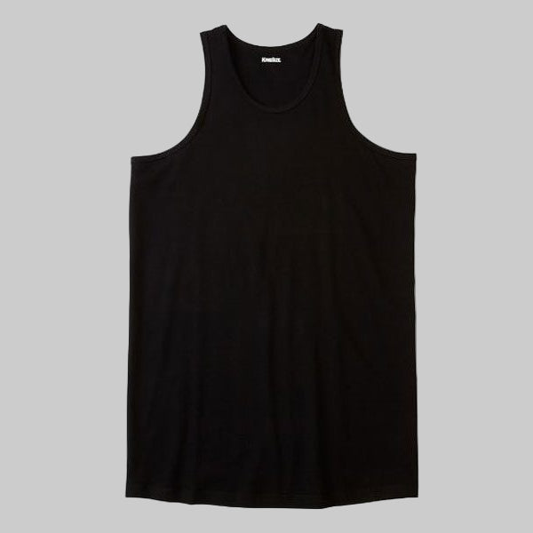 Black lightweight men's big and tall tank top with sleeveless design and relaxed athletic fit