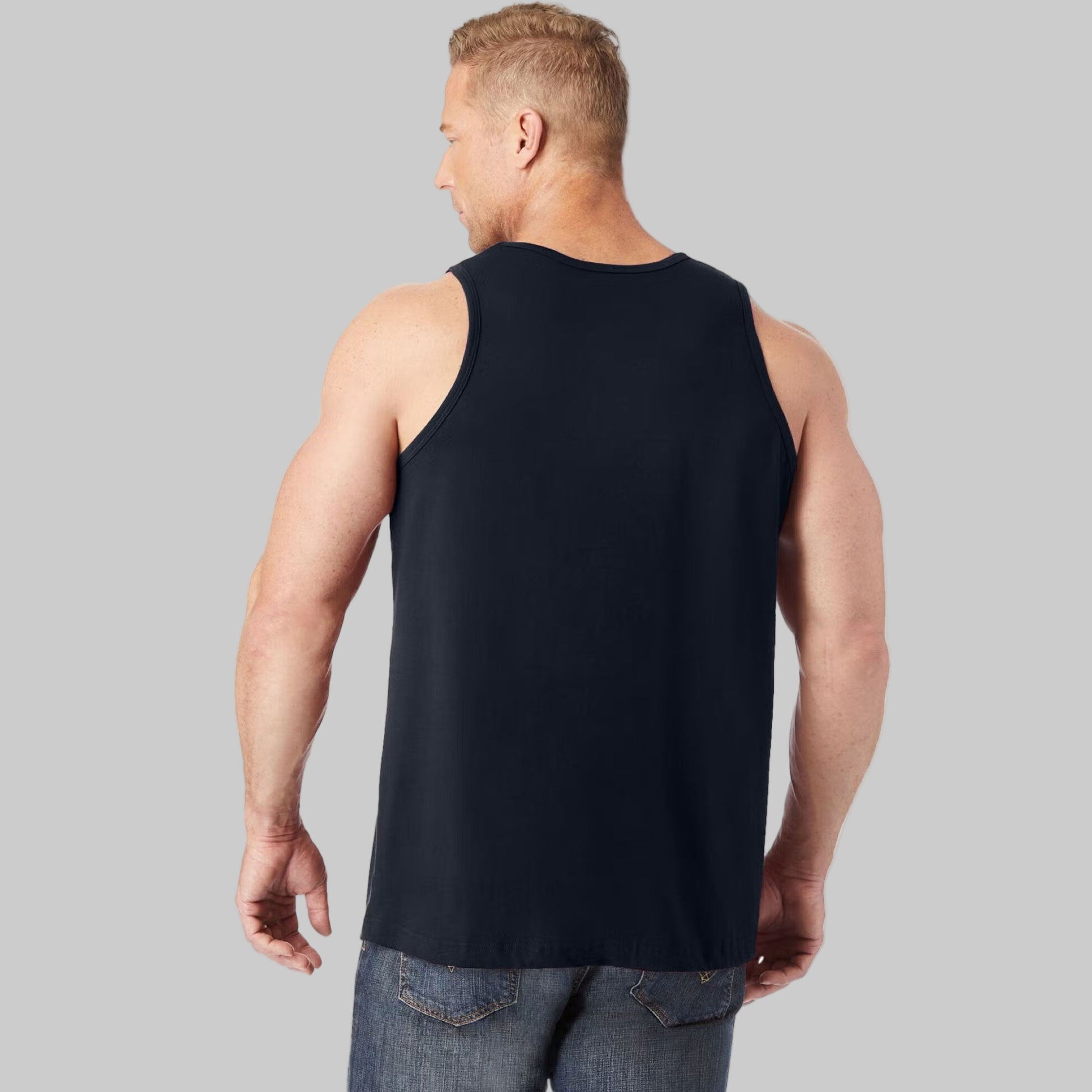 Black lightweight men's big and tall tank top with sleeveless design and relaxed athletic fit