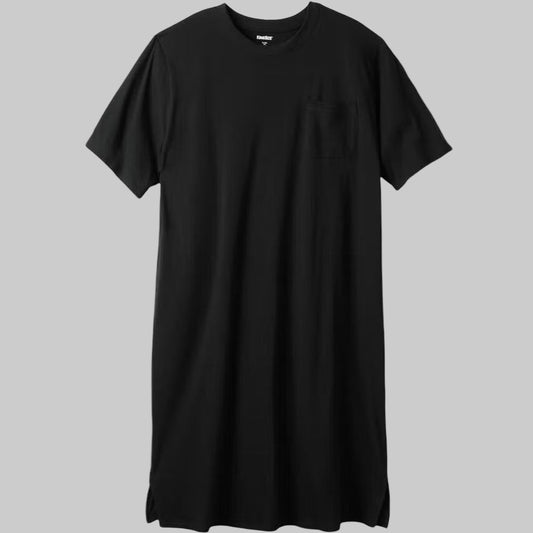 et black nightshirt on marble surface showing drape and minimalist stitching