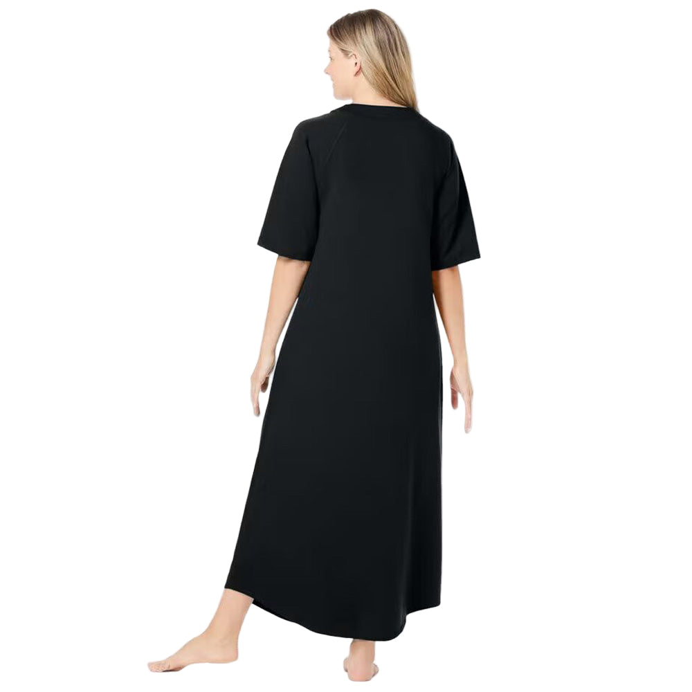 Flat-lay of Black French Terry Zip-Front Robe on neutral background