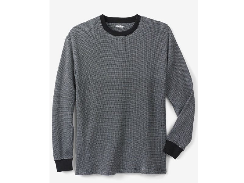 Black Waffle Knit Pocket Thermal Crewneck T-Shirt PSM-5098