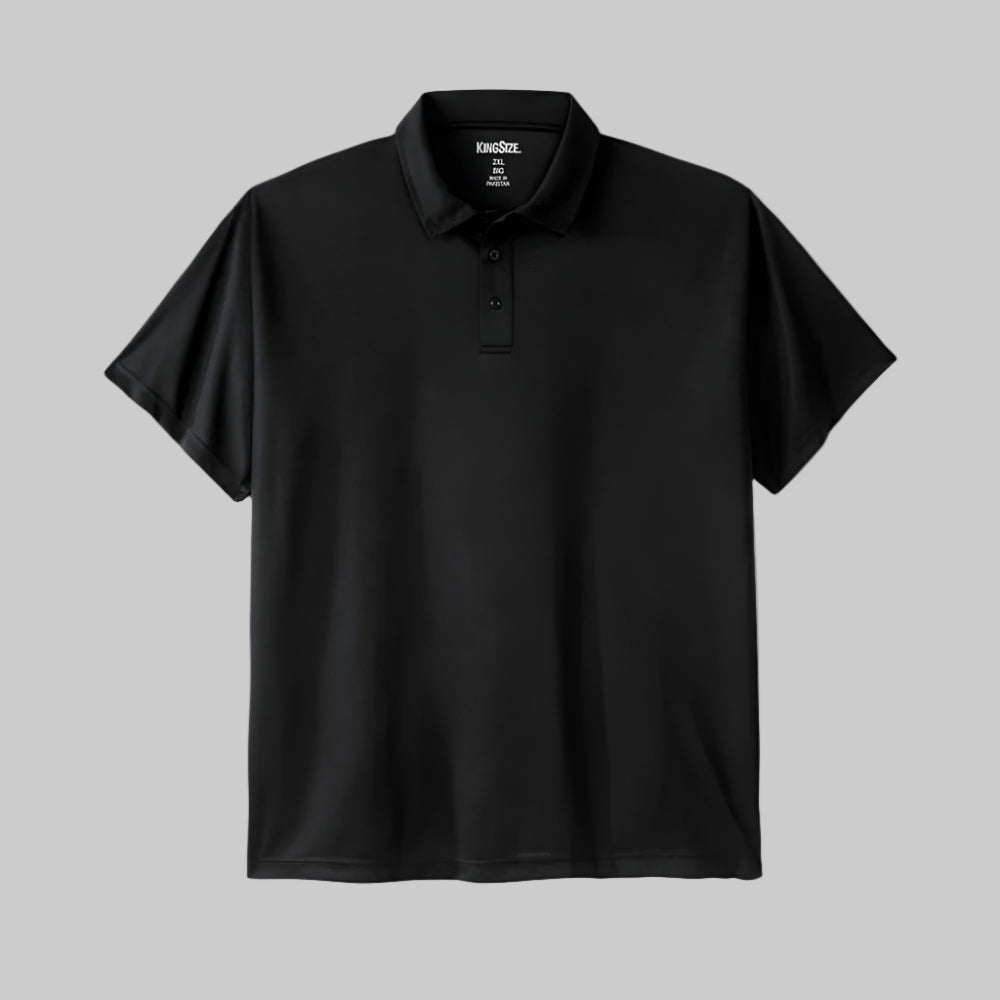 Black Mesh Moisture-Wicking Polo Shirt – Front View with Collar and Button Placket